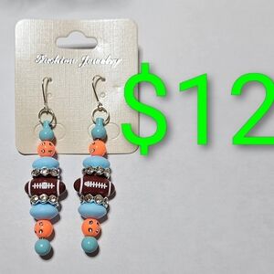 Handmade Miami Dolphins Beaded Football Earrings